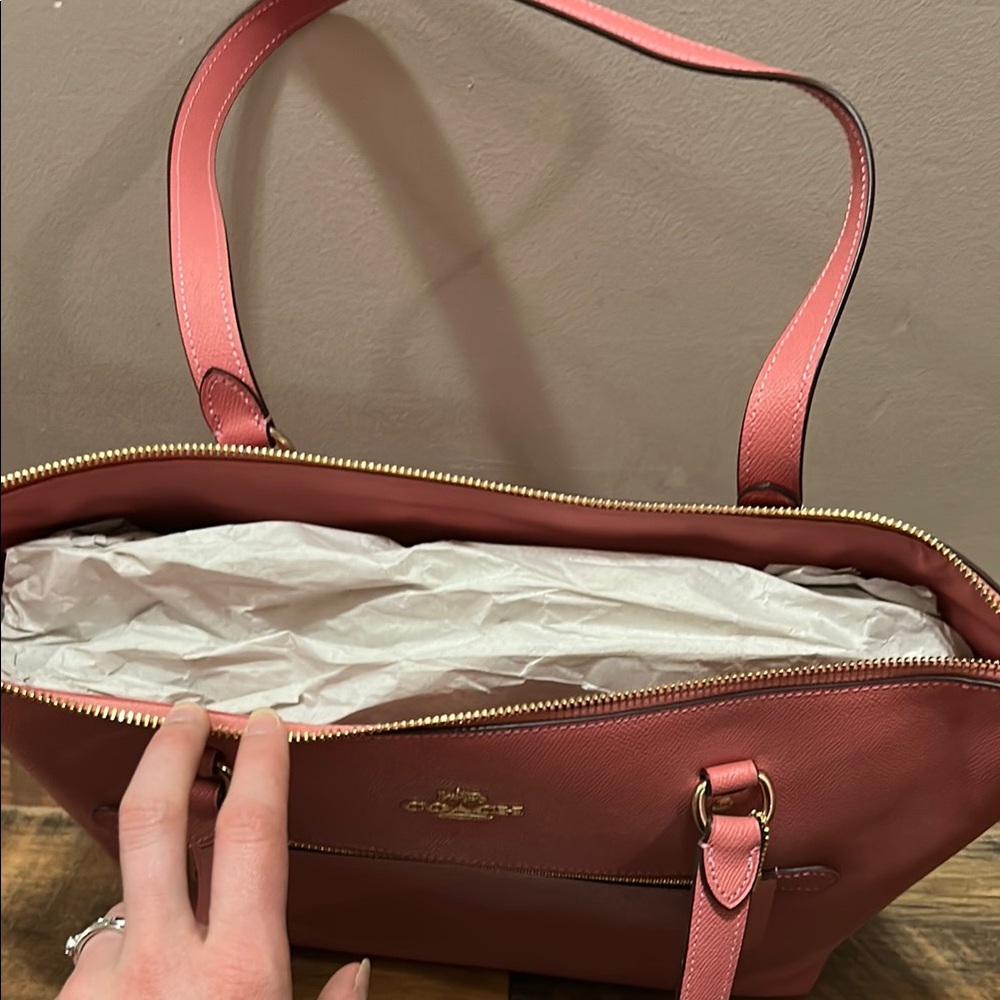 Coach Pink Saffiano Leather Tote - Picture 2 of 2